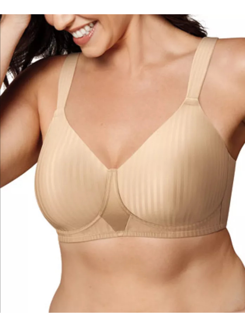 Playtex Sz 44DD Secrets Perfectly Smooth Shaping Nude Stripe Wireless Bra G32-15